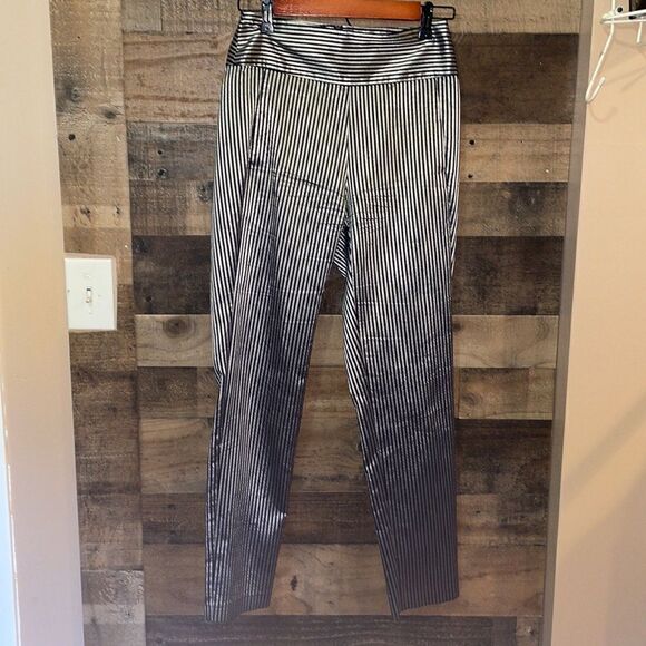 Michelle Mason Stripe Sateen Trouser Metallic vertical stripe navy trousers - Picture 1 of 9